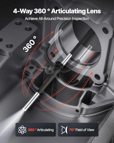 VEVOR 4-Way Articulating Endoscope with Light, 1080P HD Industrial Borescope Inspection Camera with 0.15-inch Ultra Slim Articulated Probe, Flexible Snake Scope Cam for Wall Automotive Inspect-4.9FT - size: 0.15-inch Probe