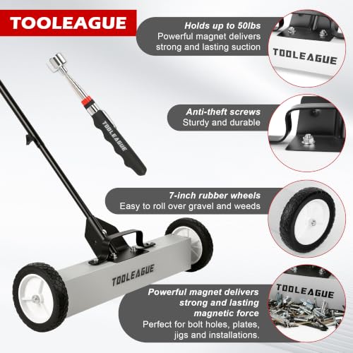 24" Rolling Magnetic Sweeper with Wheels, 50LB, 3Pcs Magnet Sweeper Set - size: 24-inch（50LBS)