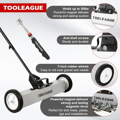 24" Rolling Magnetic Sweeper with Wheels, 50LB, 3Pcs Magnet Sweeper Set - size: 24-inch（50LBS)