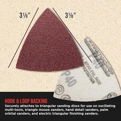 ProductionShop Premium 60 Grit Triangle Mouse Detail Sander Sandpaper Sheets, Box of 30 - Hook & Loop, Triangular Shaped Mouse Disc Pads - Oscillating Multi-Tools - Woodworking, Sand Furniture Paint - style: 60 Grit