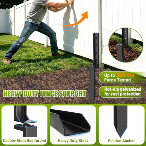 Mulctun 2 Pack Fence Post Repair Kit - 31.6" H Heavy Duty Fence Post Repair Stakes, Durable Fences Support Anchor for Fixing Broken/Leaning 4X4/6X6 Wood Posts - color: 2 Pack/Black
