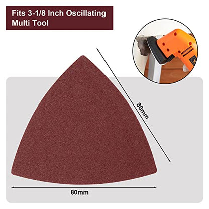 120 Pcs Triangle Sanding Pads, 180 Grits Detail Sander Sandpaper Hook and Loop Sanding Sheet,3-1/8"(80mm) Triangular Sandpaper for 3-1/8" Oscillating Multi Tool, No Holes - size: 180 Grit, style: No Hole