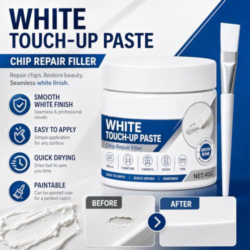 White Furniture Touch-Up Paste with Brush, Professional Wood Filler & Wall Repair Cream for Scratches, for Furniture and Floor, Works on Tables, Cabinets & Wooden Floors