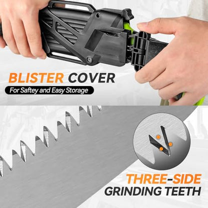 Auto Dynasty 15.5" Curved Pruning Handsaw with Sheath Non-Slip Grip, Green - style: Curved Blade Waist Saw