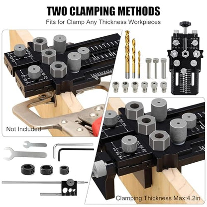 Dowel Jig Kit with Quick Positive Stop and Clamp, Adjustable Doweling Jig - color: Black