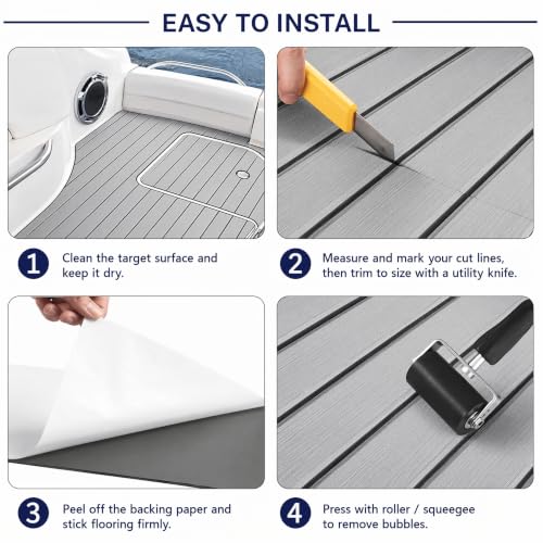 Boat Flooring EVA Foam Decking, Faux Teak Self-Adhesive Waterproof Non-Slip UV Resistant Marine Foam Deck Mat for Yacht Kayak Jon Boat RV Swim Platform - color: Light Gray
