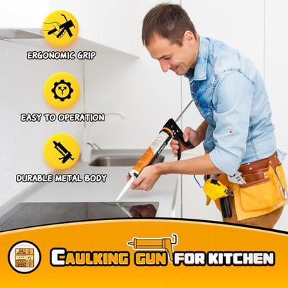 DIYSELF 9 Pack Caulk Gun Kit, Professional Caulking Gun & Remover Tools - color: Black (9 Pcs Kit)