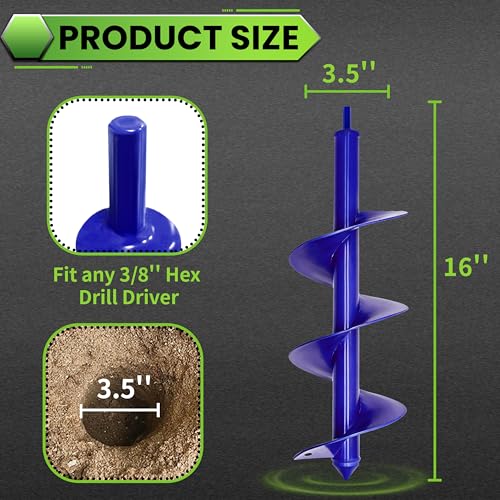Auger Drill Bit for Planting - 3.5"X16" Heavy-Duty Garden Auger Spiral Drill Bit - Bulb Planter Tool & Auger Post Hole Digger - 3/8" Hex Drive Drill - size: 3.5"x16"(Blue)