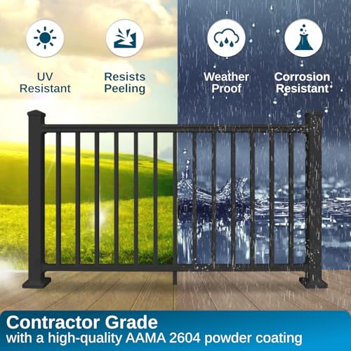 Weatherables 36 in. H x 6 ft. W Stanford Stair Railing Kit – Aluminum Porch & Deck Railing Kit with Black Powder-Coated Finish, Adjustable Outdoor Hand Rail Kit - size: 36 in. Height, style: 6 ft. Stair
