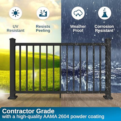 Weatherables 36 in. H x 6 ft. W Stanford Stair Railing Kit – Aluminum Porch & Deck Railing Kit with Black Powder-Coated Finish, Adjustable Outdoor Hand Rail Kit - size: 36 in. Height, style: 6 ft. Stair