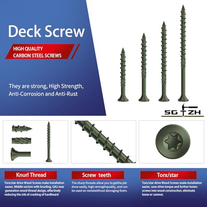 #8 x 1-1/4" Deck Screws (175Pcs) 1lb. Carbon Steel, Green, Flat Head, Rust Resistant epoxy Coated, with T25 Star Bit - color: Green, size: #8 x 1-1/4"