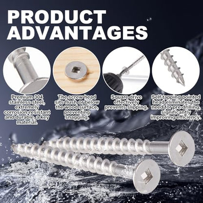 Blulu 300 Pcs 10 x 2‑1/2" Deck Screws, 304 Stainless Steel Nails for Deck