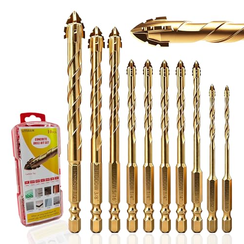 10pcs Masonry Drill Bit Set and Concrete Drill Bit Set, 1/8"-1/2" - size: 10 pack 1/8"-1/2"