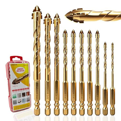 10pcs Masonry Drill Bit Set and Concrete Drill Bit Set, 1/8"-1/2" - size: 10 pack 1/8"-1/2"