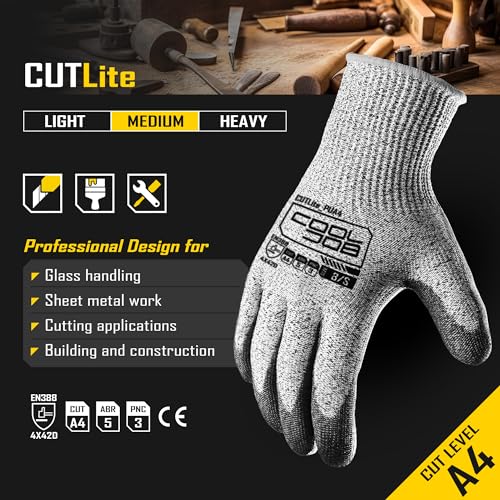 COOLJOB 12/120 Pairs Cut Resistant Work Gloves PU Coating, ANSI A2 A4 A6 A9 - size: Large (Pack of 12)