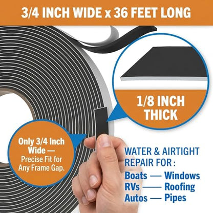 Butyl Tape for RV Roof and Boat, 36 Feet Black Putty Window Sealant Tape - color: Black
