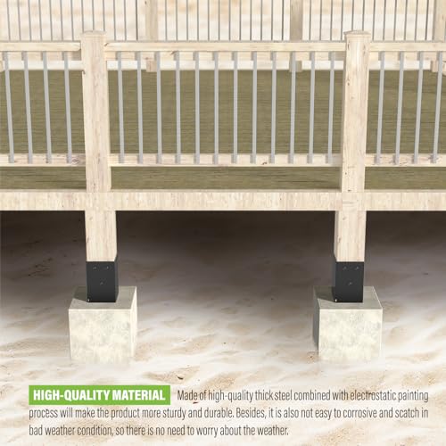 6 Pack 4x4 Metal Post Base Holder Bracket for Concrete Deck (Black) - size: 4IN, style: 6Pcs