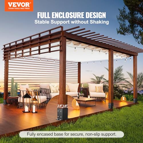 VEVOR 4x4 Post Base, 2 Pcs Post Base Brackets, Inner Size 3.6"x3.6" Heavy Duty Powder-Coated Post Anchor Matte Black Wood Post Brackets for Pavilion Deck Railing Support Deck Base Plate - size: 4x4 2pc