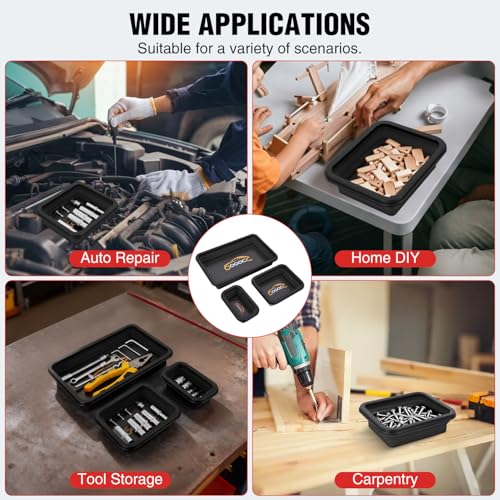 GOOACC 3 Sizes Collapsible Magnetic Parts Tray Set Black - color: Black