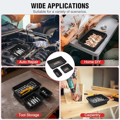 GOOACC 3 Sizes Collapsible Magnetic Parts Tray Set Black - color: Black