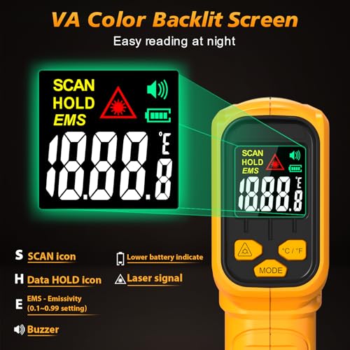 FKM Rechargeable Infrared Thermometer Gun,13-Point Laser-High Precision - color: Amber