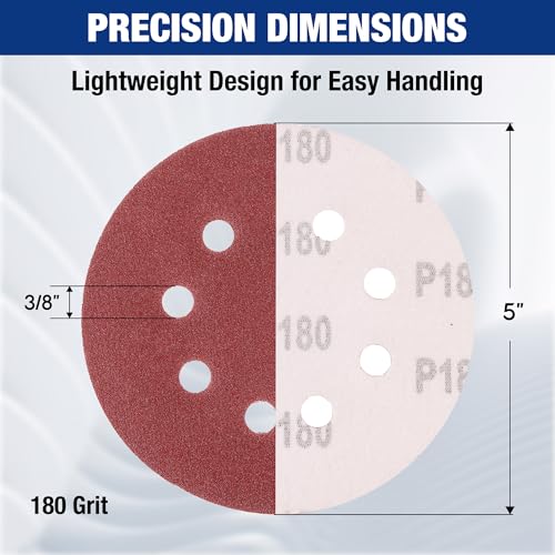WORKPRO Sanding Discs, 5-Inch 180 Grit 8-Hole Hook and Loop, 150 Pack - style: 150PCS 5 Inch 180 Grit