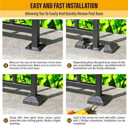 Aluminum Deck Railing Post Base Cover, Split Type, 1.25" x 1.25", 8 Pack, Black - size: Post-1.25'' Base-3.5''