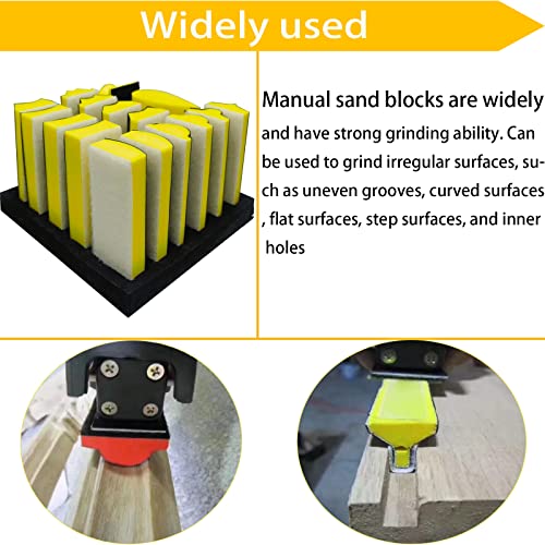 16 PCS Contoured Profile Sanding Block Set - Hook and Loop Foam Material Hand Sander Block- Interchangeable Assorted Convex & Concave Shapes for Sander Wood Woodworking Furniture, Auto Paint