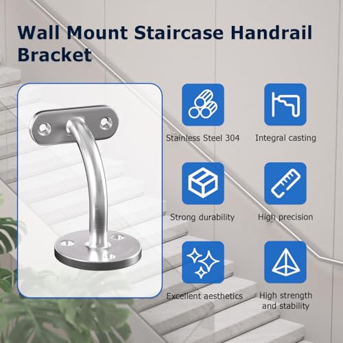 Handrail Stair Brackets, 4 Pack Heavy Duty Stainless Steel 304 Satin Nicke Hand Rail Bracket for Stairways Handrail, Staircase Bracket - size: Stainless Steel 304, style: 4 Pack