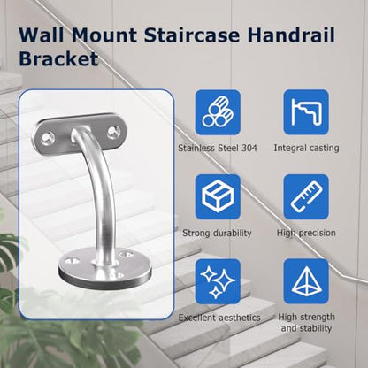 Handrail Stair Brackets, 4 Pack Heavy Duty Stainless Steel 304 Satin Nicke Hand Rail Bracket for Stairways Handrail, Staircase Bracket - size: Stainless Steel 304, style: 4 Pack