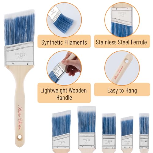 Bates- Paint Brushes Set, 5 Pack, 1"/1.5"/2"/2.5", Flat & Angled Paint Brushes for Walls, Treated Wood Handle, Stainless Steel Ferrule - color: Wood Handle Angle/Flat, size: 5 Pack, 1", 1.5", 2.5", 2"