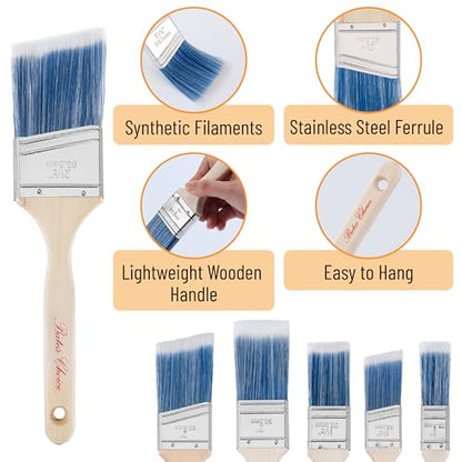Bates- Paint Brushes Set, 5 Pack, 1"/1.5"/2"/2.5", Flat & Angled Paint Brushes for Walls, Treated Wood Handle, Stainless Steel Ferrule - color: Wood Handle Angle/Flat, size: 5 Pack, 1", 1.5", 2.5", 2"