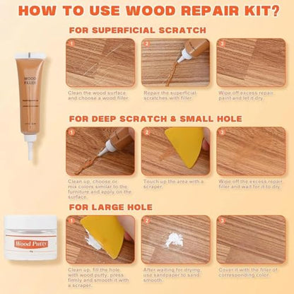 Wood Repair Kit for Wood Scratch Repair and Laminate Floor Scratch Repairs 12 Colors Filler Putty Paste to Fix Scratches Cracks Holes on Hardwood Laminate Vinyl Furniture Table Door Cabinet