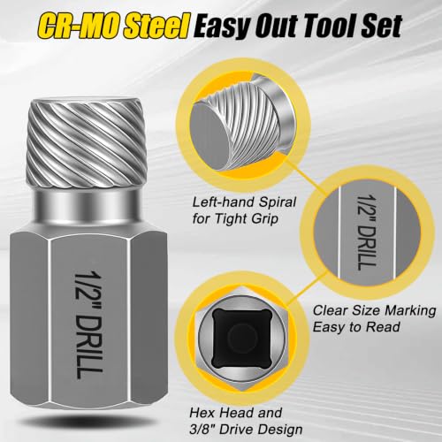 Topec Easy Out Screw Extractor Set 15PCS, 3/8'' Drive Bolt Extractor Kit - size: 15-Piece 3/8'' Dr.