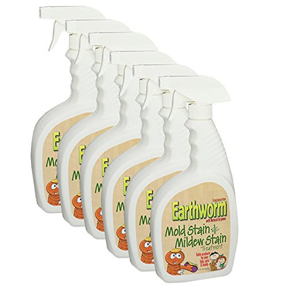 Earthworm Mold Stain and Mildew Stain Remover Spray Treatment - Natural Enzymes, Safer for Family, Environmentally Responsible - 22 oz (Pack of 6) - size: 22 Fl Oz (Pack of 6)