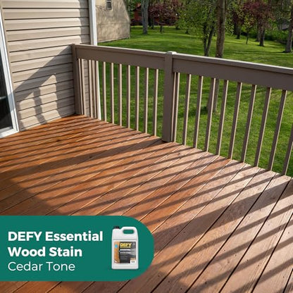 DEFY Essential Semi-Transparent Outdoor Wood Stain and Sealer in One, 1 Gallon, Cedar Tone - Wood Sealer Outdoor Waterproof Deck Stain - color: Cedar Tone
