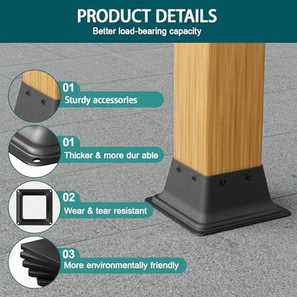 4x4 Post Base 3PCS Black Square Brackets Internal Size 3.5 x 3.5 Inch