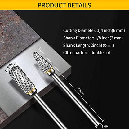 Carbide Burr Set Compatible with Dremel Rotary Tool 10Pcs Die Grinder Bits Rotary File Rasp with 1/8" Shank Tool Accessories for Attachments Cutting Burrs Metal Grinding Engraving Porting Double Cut