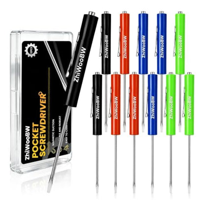12 Pcs Pocket Screwdriver Magnetic Mini Slotted Flathead - color: Colorful