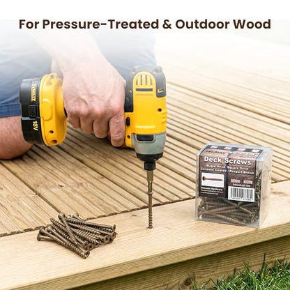 #10 x 3-1/2" Deck Screws, Square Drive Bugle Head, Brown Ceramic Ruspert Coated Exterior Wood Screws for Pressure Treated Lumber, Corrosion Resistant, 1500 Piece Contractor Box - size: #10 x 3 1/2" (1500pcs Box)