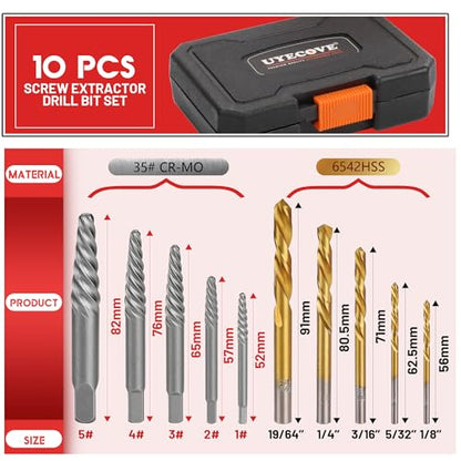 10PCS Stripped Screw Extractor Set Left Handed Drill Bit - size: Upgarded Kit-10PCS