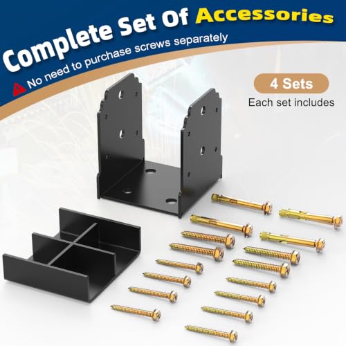 4 Pack 6X6 Post Base for Concrete, Heavy-Duty Post Anchor Bracket Kit - size: 6x6 post base (4 PCS)