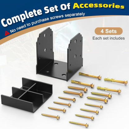 4 Pack 6X6 Post Base for Concrete, Heavy-Duty Post Anchor Bracket Kit - size: 6x6 post base (4 PCS)