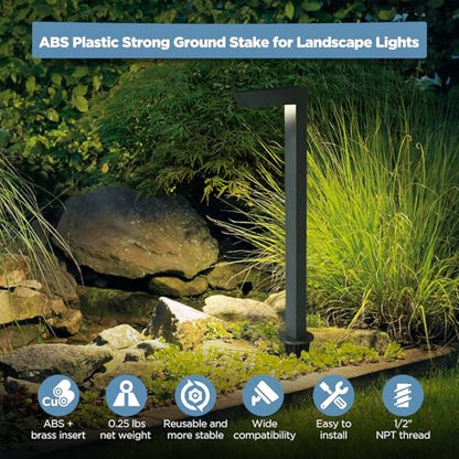 Gardencoin ABS Ground Spikes Stakes Replacement with Brass Insert, 1/2" NPT Thread Side Wire Way, Larger Size 9.44'' x 2.95'' for Landscape Path Lighting, Spotlight, Floodlight (2 Pack) - size: 2 Pack