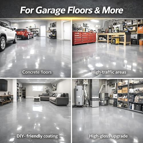 2-Part Epoxy Floor Coating | 1.06 Gal | 1:1 Mix Ratio | Low VOC, Garage & Basement Floor Paint | Anti-Slip, Chemical Resistant, 4H Hardness | Self-Leveling High-Gloss Finish for 270 Sq.Ft Per Coat - size: 140 Fl Oz (Pack of 1), style: 1:1