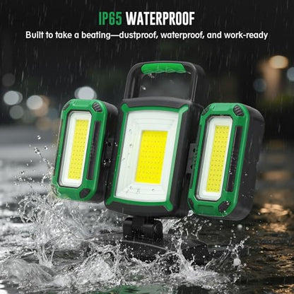 50W 5000LM Rechargeable Work Light, 3-in-1 Magnetic Work Light with Detachable 2 Floodlights, 9 Modes, Foldable&360° Rotatable IP65 Portable LED Worklight with Hooks for Jobsite Garage Car Repairing