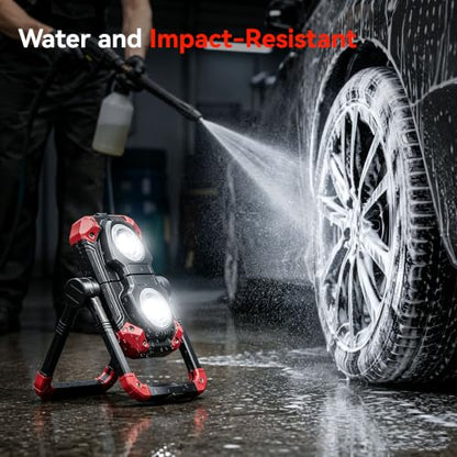 YZONI M6 2-Pack LED Work Light, 2500LM Rechargeable Magnetic COB Shop Light - color: Red