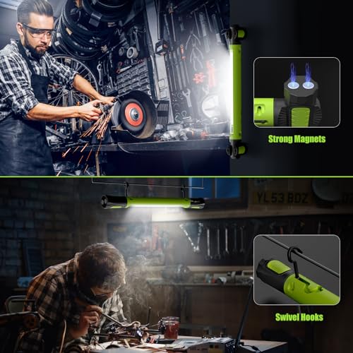 2 Pack Mechanic Work Light, 3000LM Rechargeable LED Bar, Portable, Magnetic, Hooks, SOS Flashlight - color: Green 2 pack