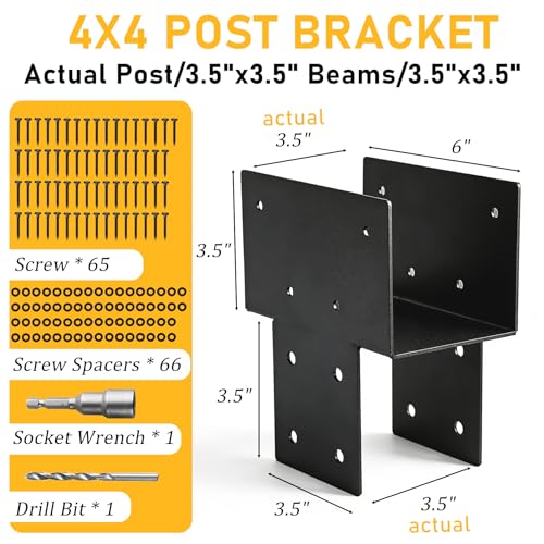 4x4 ( 3.5"x3.5") Post Brackets Kit, 4 Pack Heavy-Duty Post Caps Tie Bracket