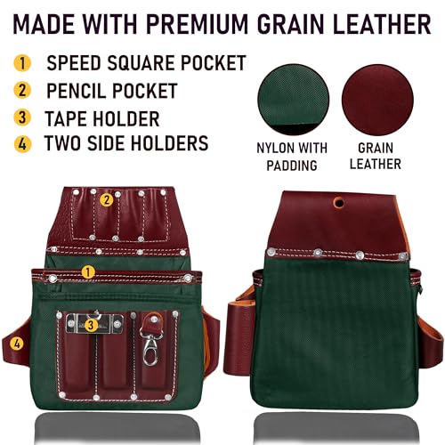 Fueri Electrician Tool Belt and Suspender Combo, Back Support Padded Belt - color: Green & Maroon Tool Belt With Suspender, size: Large ( 36''- 42'' )